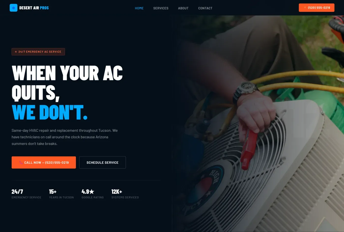 Desert Air Pros HVAC website built by The Local Web Pros
