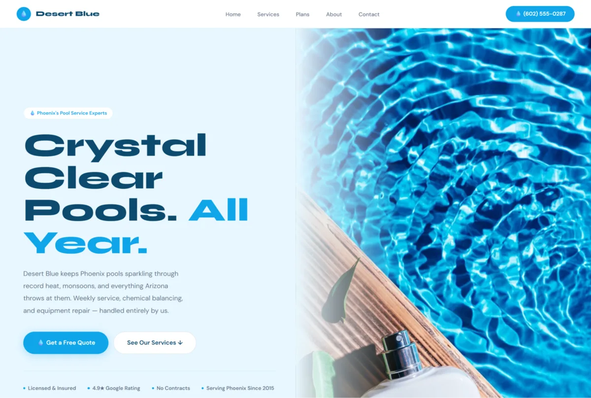 Desert Blue Pool Service website preview