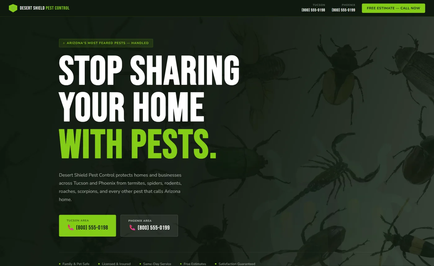 Desert Shield Pest Control website preview