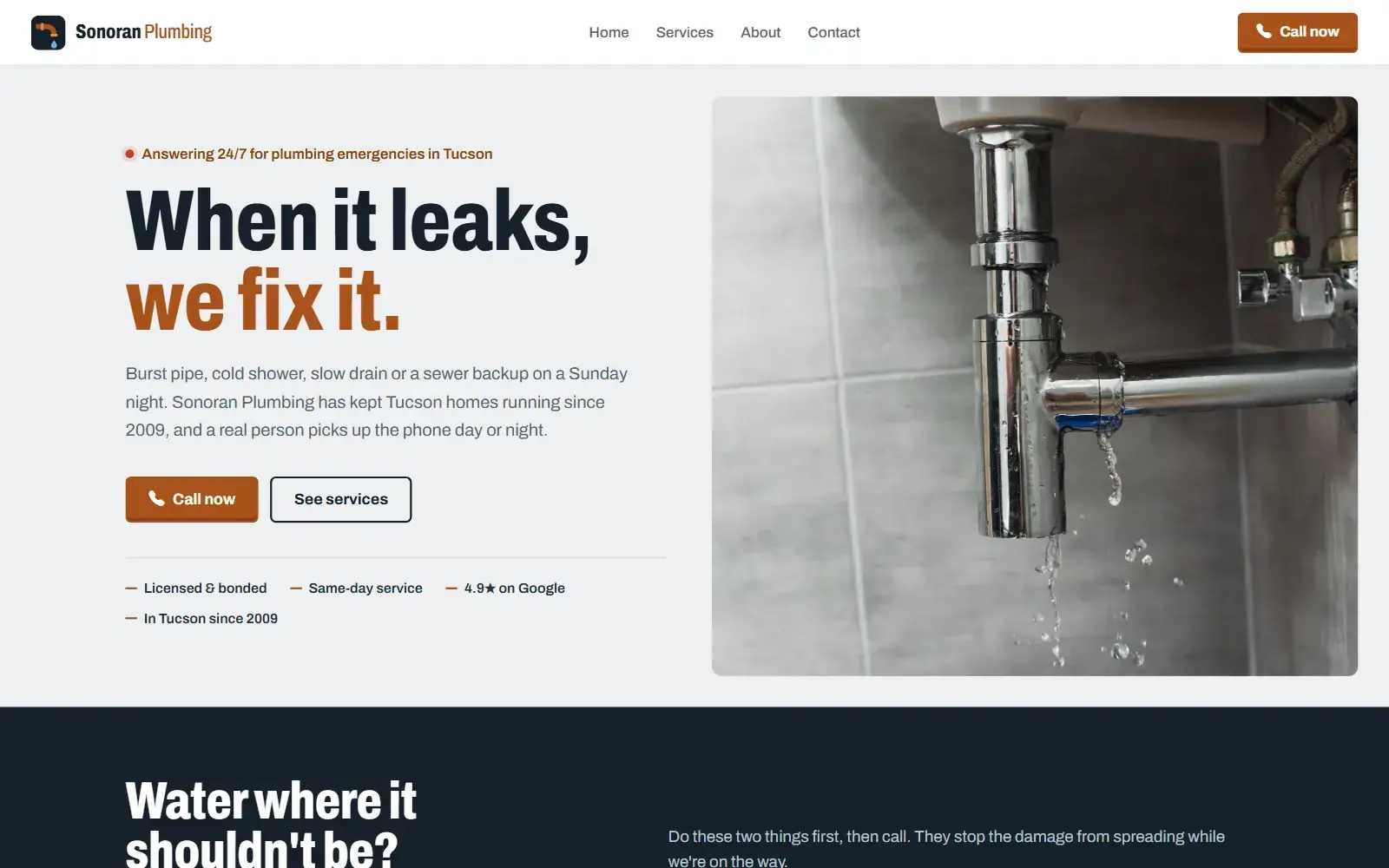 Sitio web de Sonoran Plumbing Co.