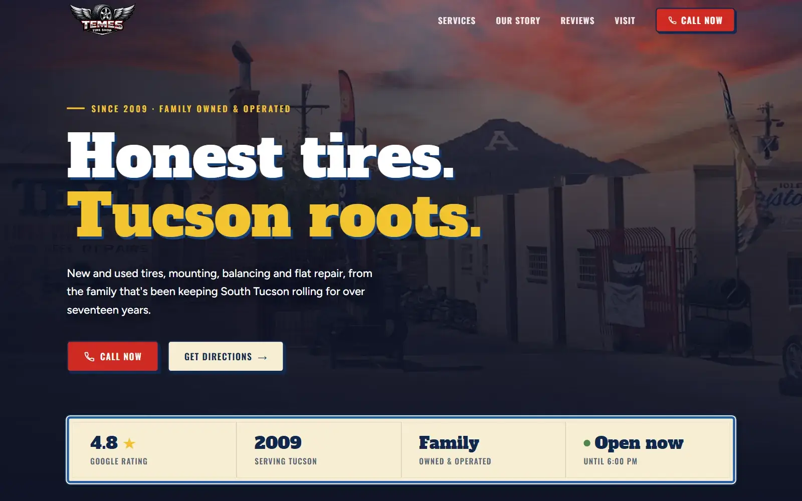 Sitio web de Teme's Tire Shop