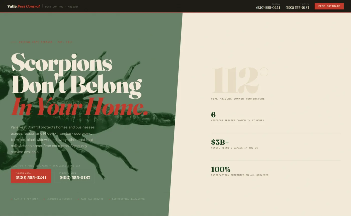 Valle Pest Control website preview