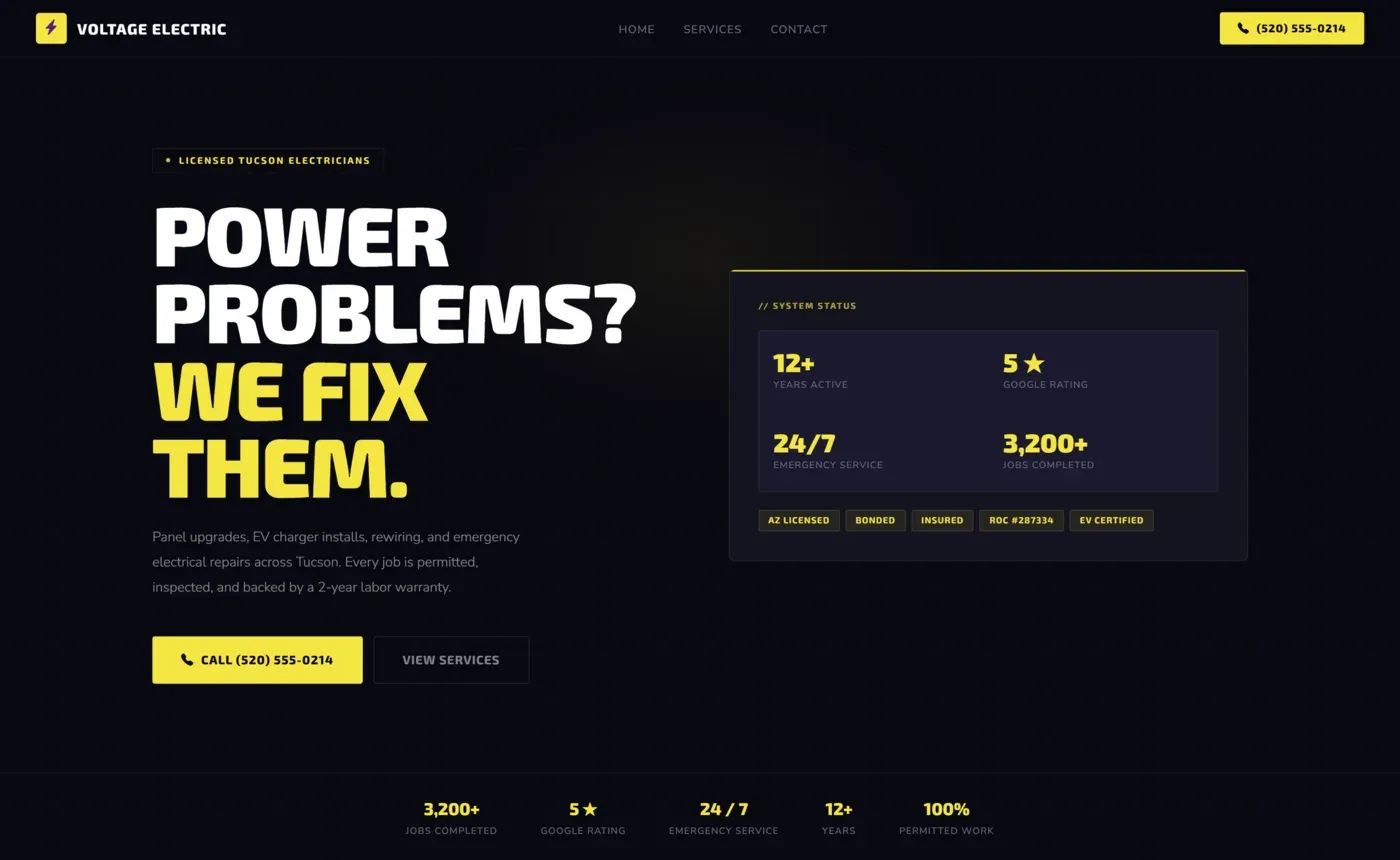 Voltage Electric website built by The Local Web Pros